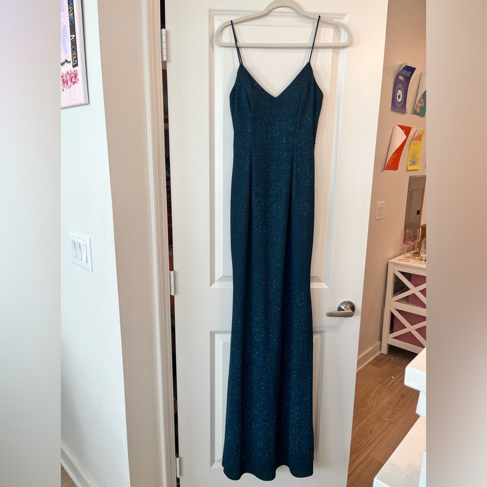 Gorgeous floor length dark green sparkly dress